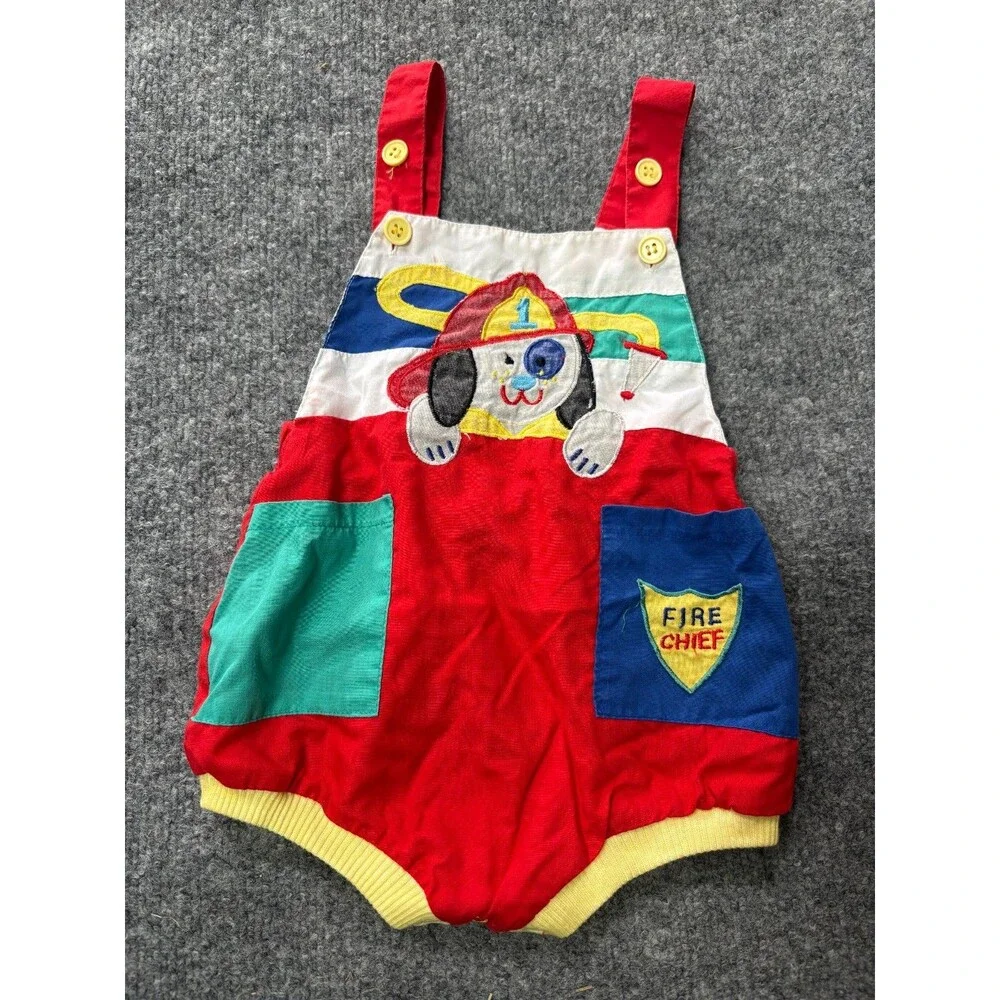 TMA Kids Overalls Toddler Boys 18 M 18 Month Fire Dog Firefighter Red Vintage